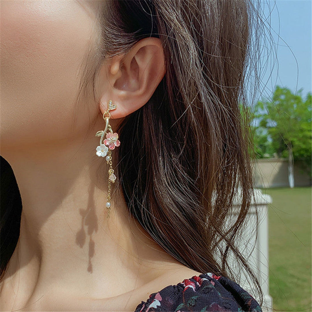 1 Pair Drop Earrings Cherry Rhinestones Jewelry Long Tassel Floral Dangle Earrings Birthday Gift Image 9