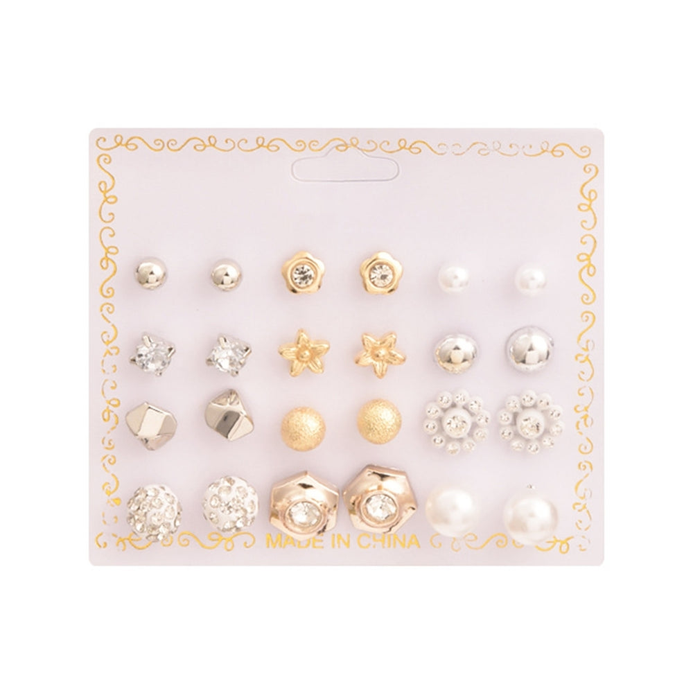 12 Pairs Women Stud Earrings Ball Shape Korean Style Jewelry Geometry Imitation Pearls Dangle Earrings Jewelry Gifts Image 2