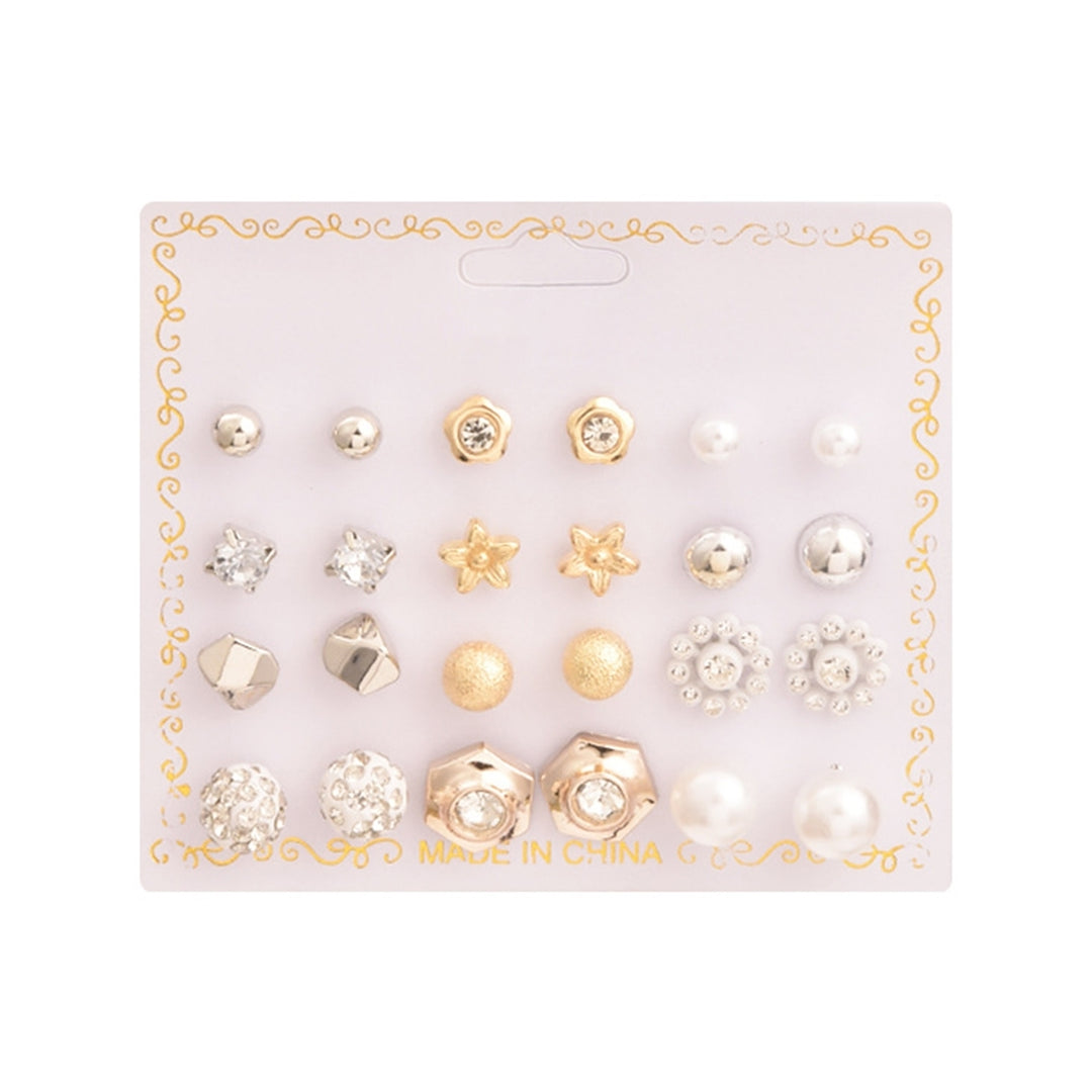 12 Pairs Women Stud Earrings Ball Shape Korean Style Jewelry Geometry Imitation Pearls Dangle Earrings Jewelry Gifts Image 2