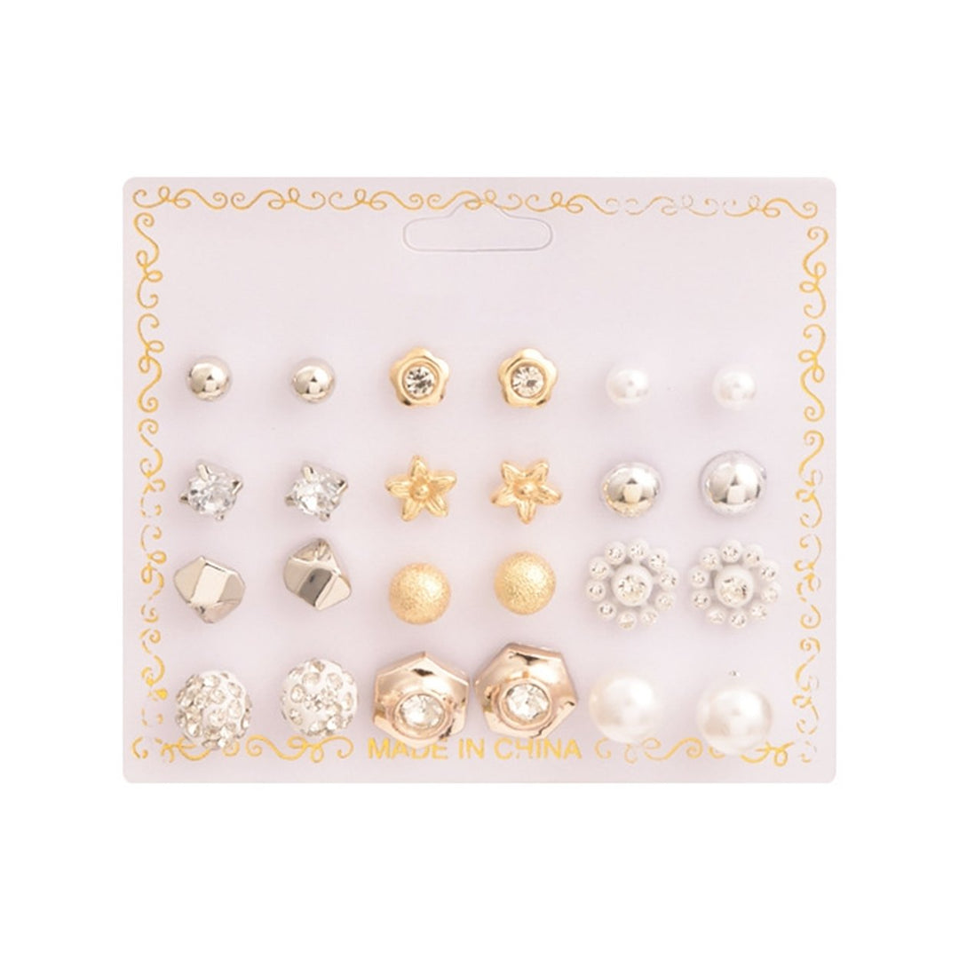 12 Pairs Women Stud Earrings Ball Shape Korean Style Jewelry Geometry Imitation Pearls Dangle Earrings Jewelry Gifts Image 1