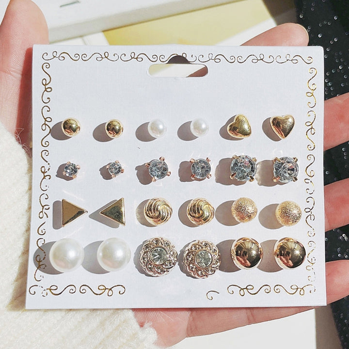 12 Pairs Women Stud Earrings Ball Shape Korean Style Jewelry Geometry Imitation Pearls Dangle Earrings Jewelry Gifts Image 6