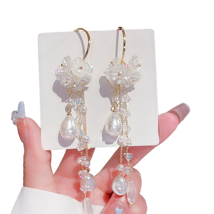 1 Pair Bowknot Shape Shining Rhinestones Lady Earrings Heart Imitation Pearls Tassel Dangle Earrings Jewelry Accessory Image 10