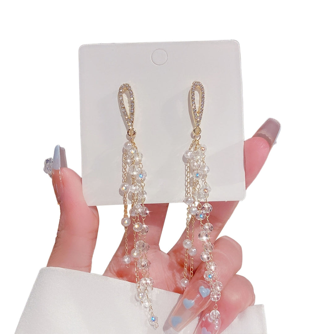 1 Pair Bowknot Shape Shining Rhinestones Lady Earrings Heart Imitation Pearls Tassel Dangle Earrings Jewelry Accessory Image 11