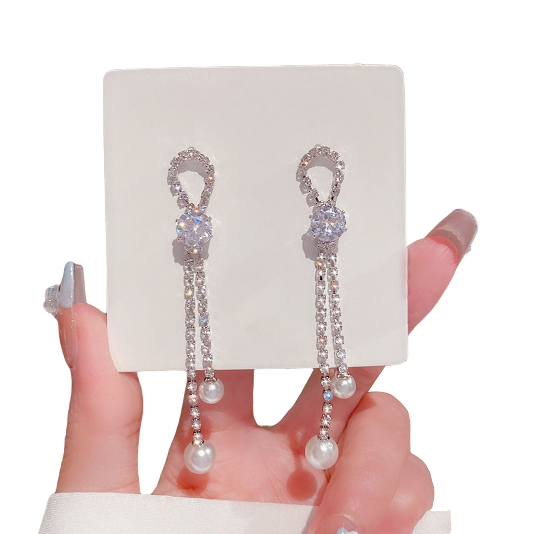 1 Pair Bowknot Shape Shining Rhinestones Lady Earrings Heart Imitation Pearls Tassel Dangle Earrings Jewelry Accessory Image 12