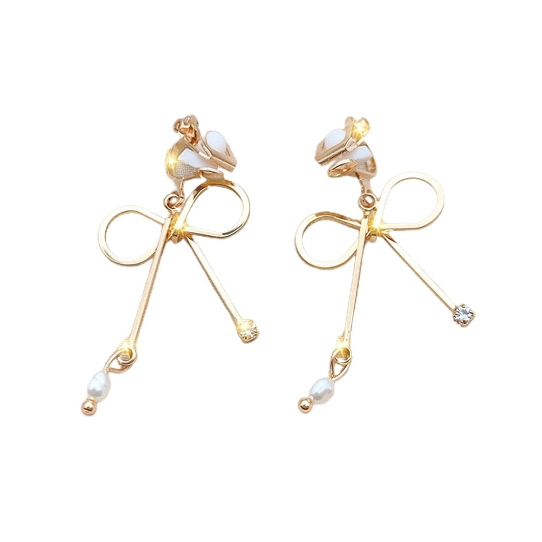 1 Pair Clip Earrings Bow Tassels Jewelry Non-piercing Rhinestones Drop Earrings Birthday Gifts Image 1