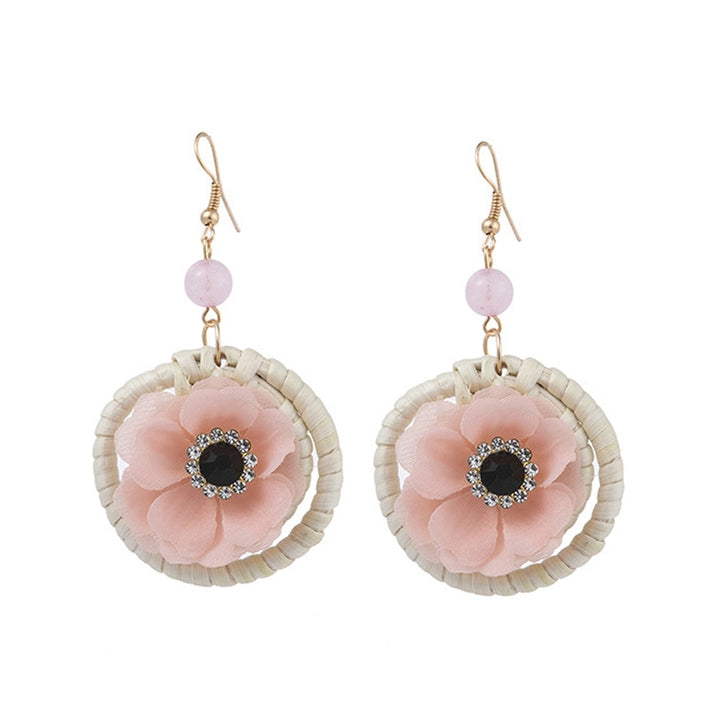 1 Pair Drop Earrings Circles Flower Rattan Shining Rhinestones Hook Earrings Jewelry Gift Image 4