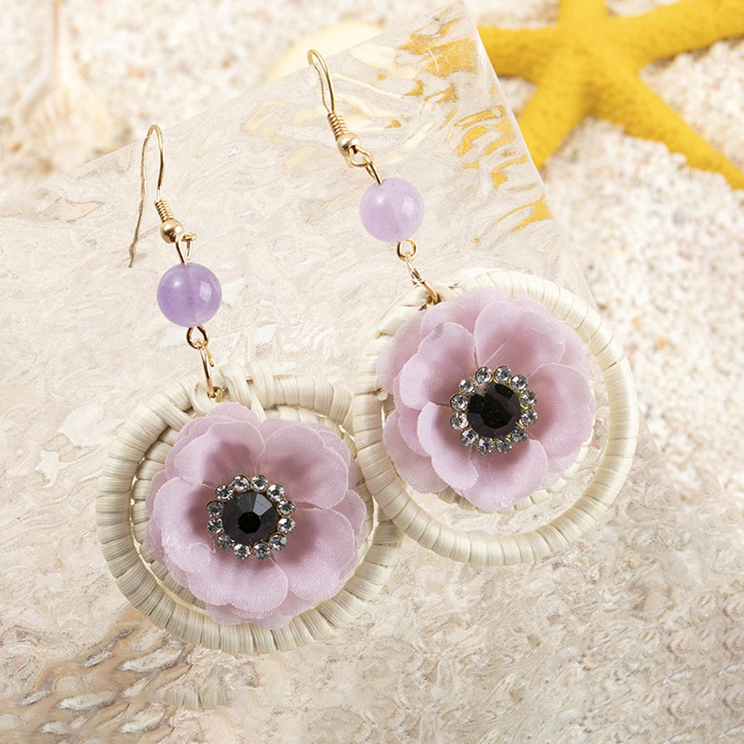 1 Pair Drop Earrings Circles Flower Rattan Shining Rhinestones Hook Earrings Jewelry Gift Image 8