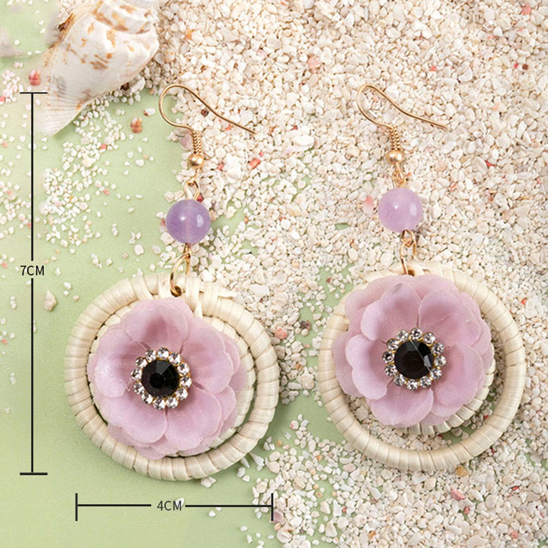 1 Pair Drop Earrings Circles Flower Rattan Shining Rhinestones Hook Earrings Jewelry Gift Image 10