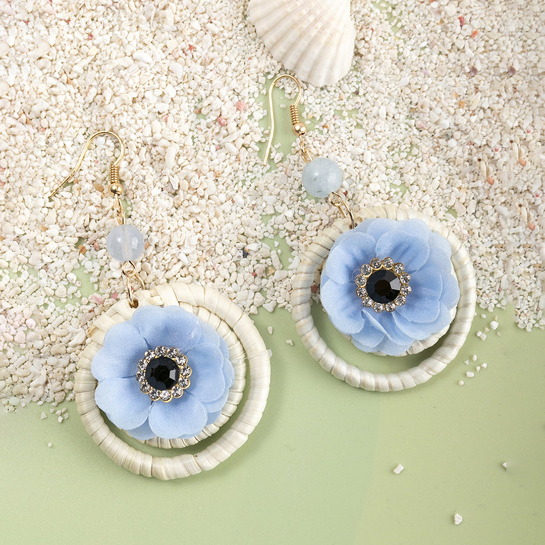 1 Pair Drop Earrings Circles Flower Rattan Shining Rhinestones Hook Earrings Jewelry Gift Image 11
