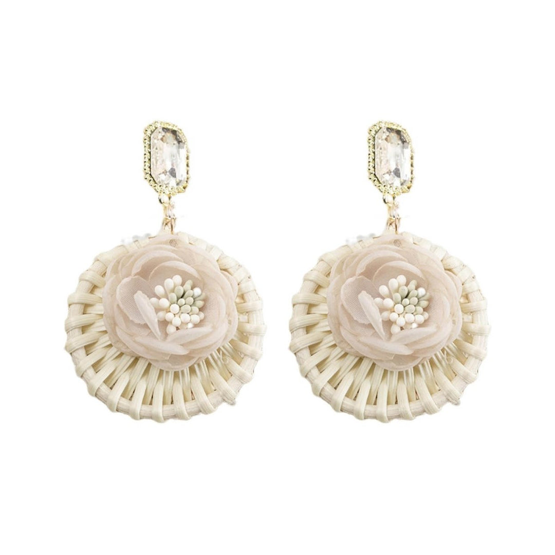 1 Pair Drop Earrings Round Flower Rattan Shining Rhinestone Stud Earrings Jewelry Gift Image 3