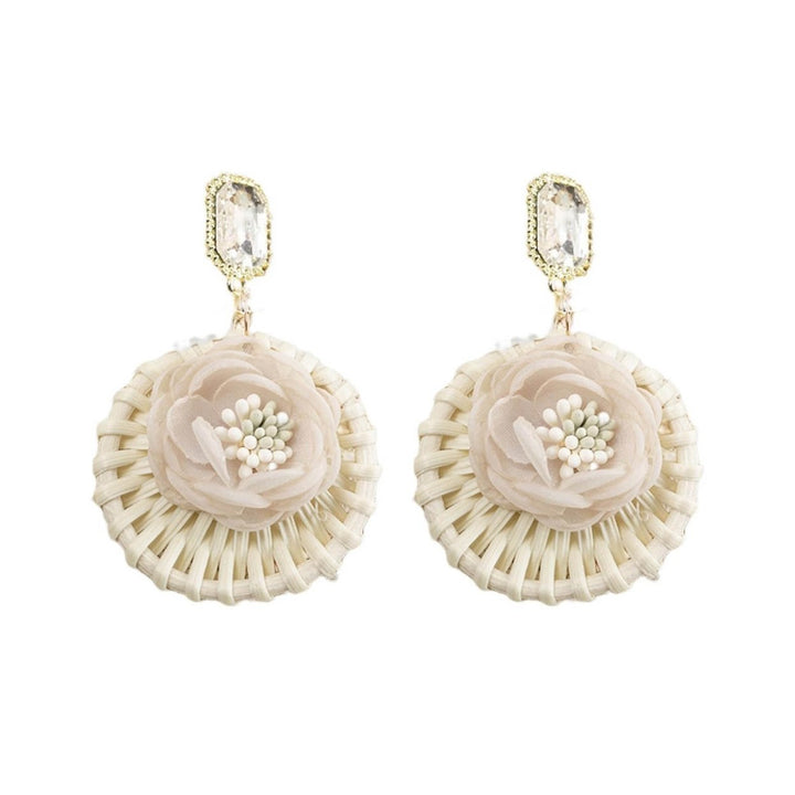 1 Pair Drop Earrings Round Flower Rattan Shining Rhinestone Stud Earrings Jewelry Gift Image 1