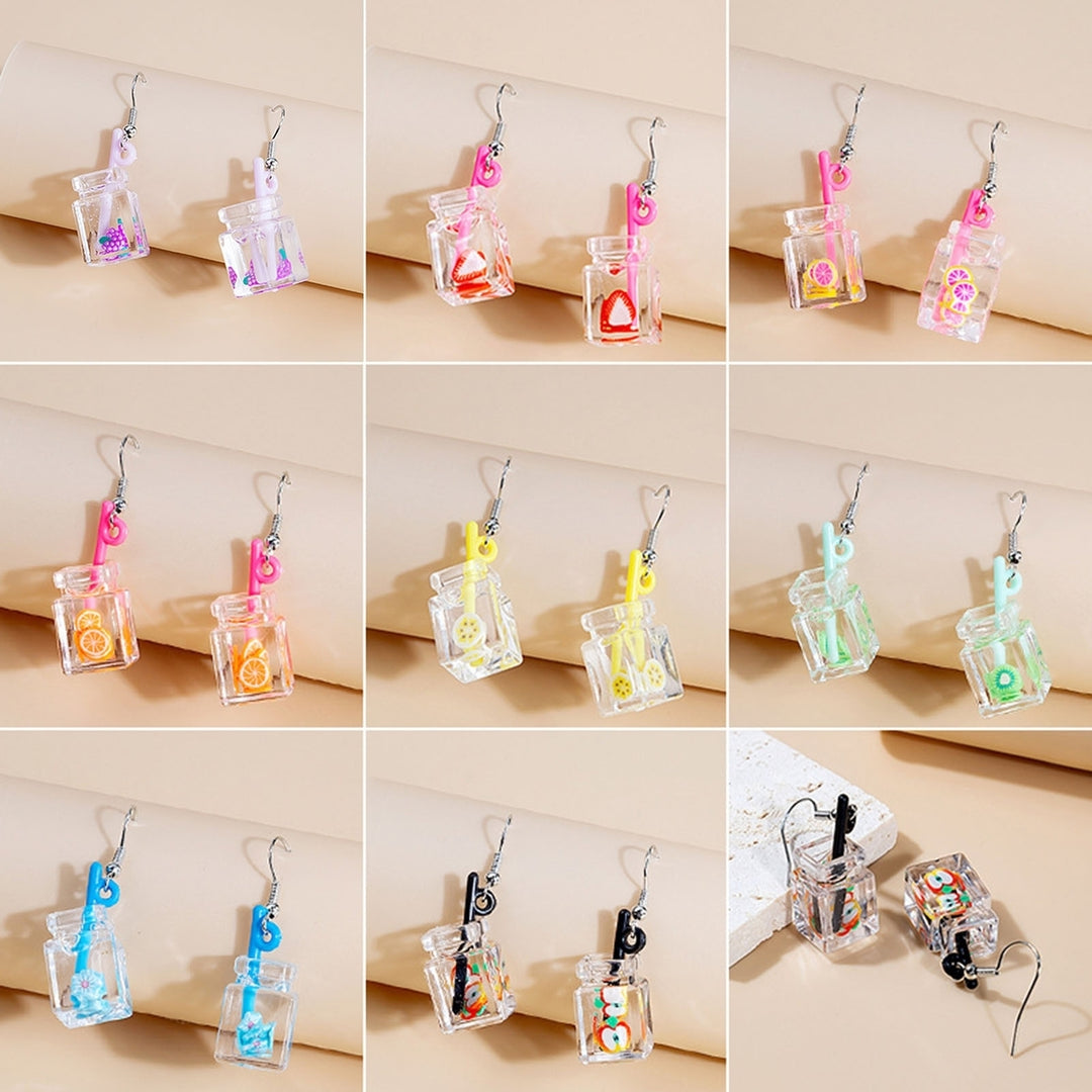 1Pair Drop Earrings Exquisite Lightweight Resin Cartoon Fruit Milk Tea Cup Earrings for Party Image 1