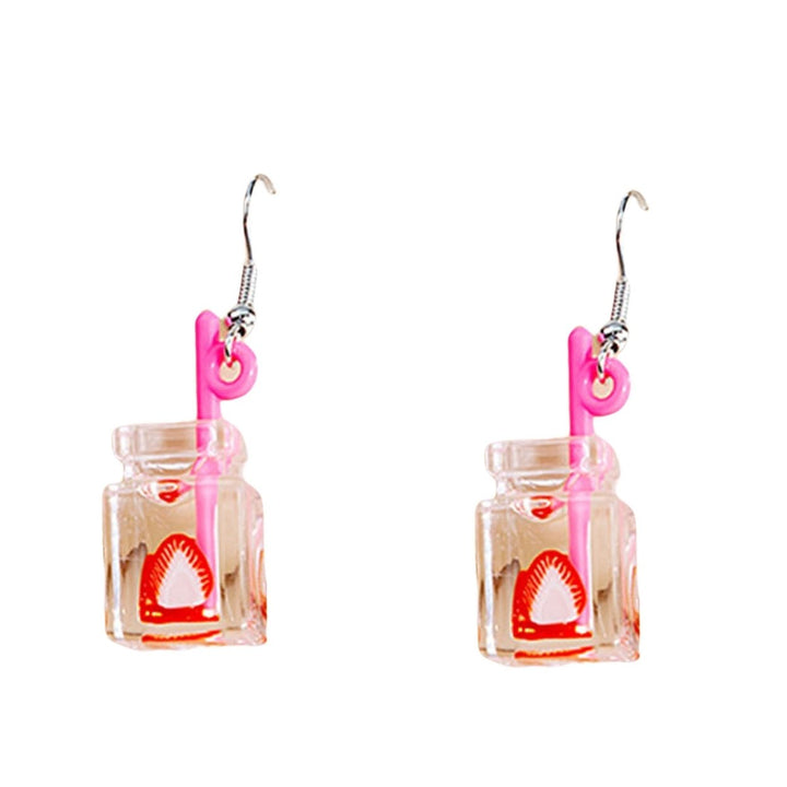 1Pair Drop Earrings Exquisite Lightweight Resin Cartoon Fruit Milk Tea Cup Earrings for Party Image 3