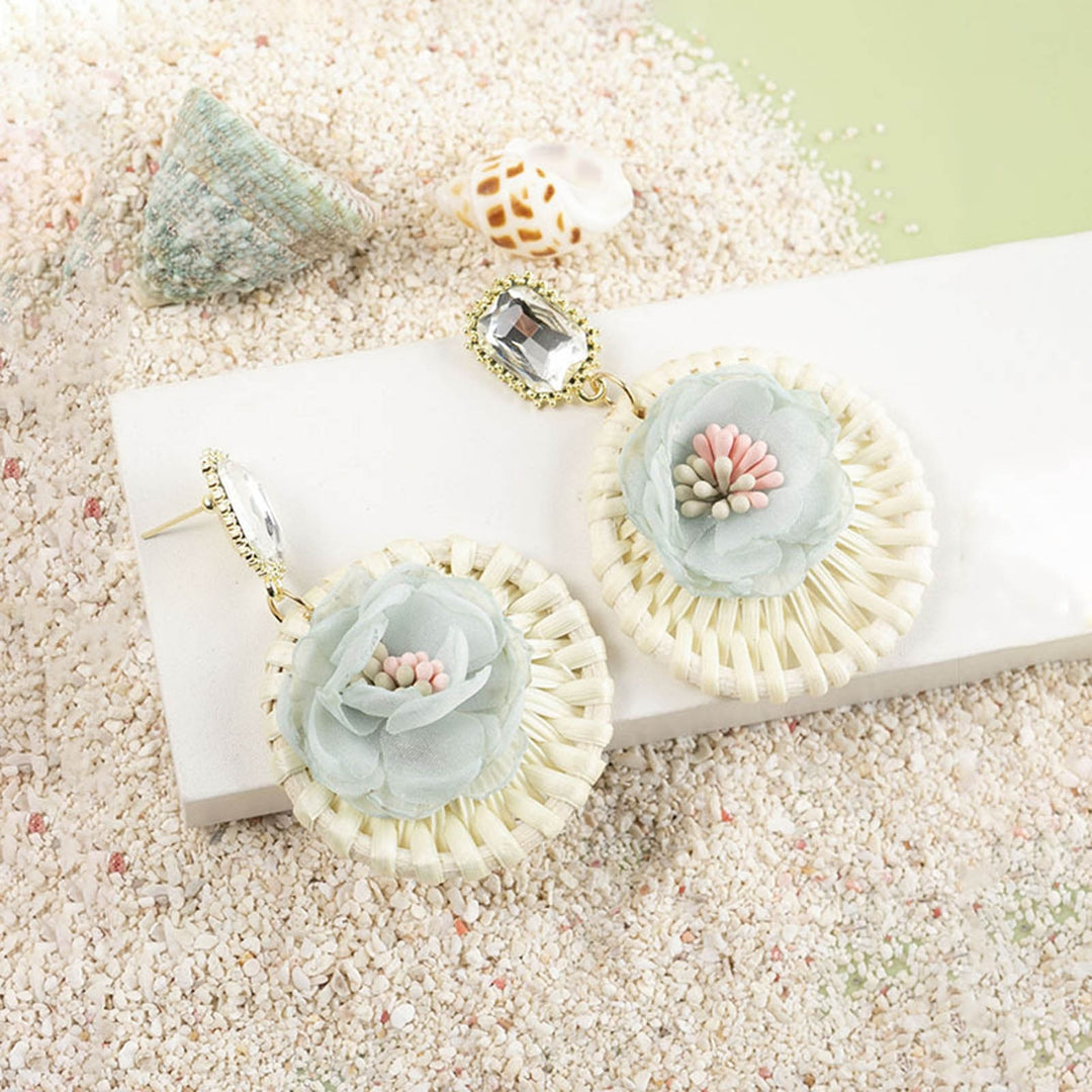 1 Pair Drop Earrings Round Flower Rattan Shining Rhinestone Stud Earrings Jewelry Gift Image 8
