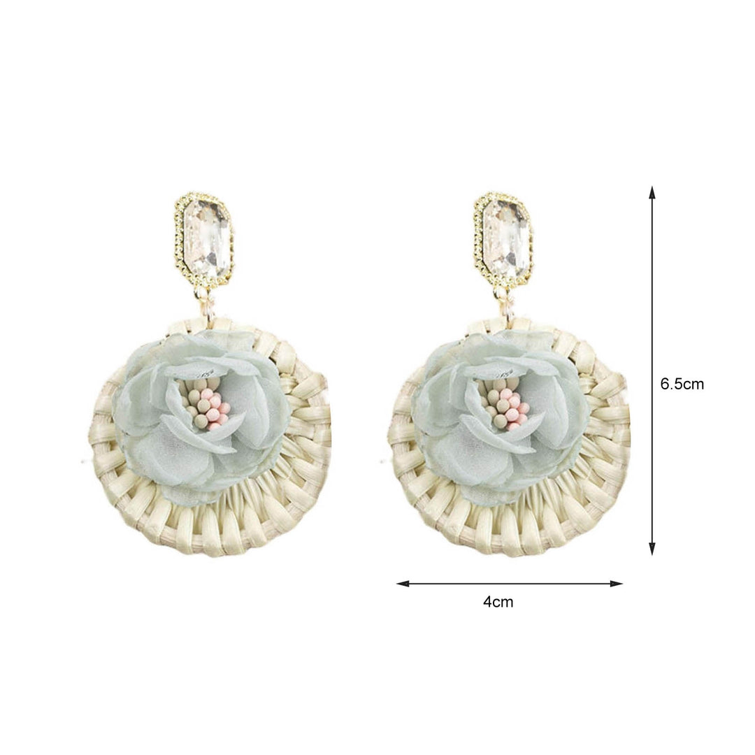 1 Pair Drop Earrings Round Flower Rattan Shining Rhinestone Stud Earrings Jewelry Gift Image 9