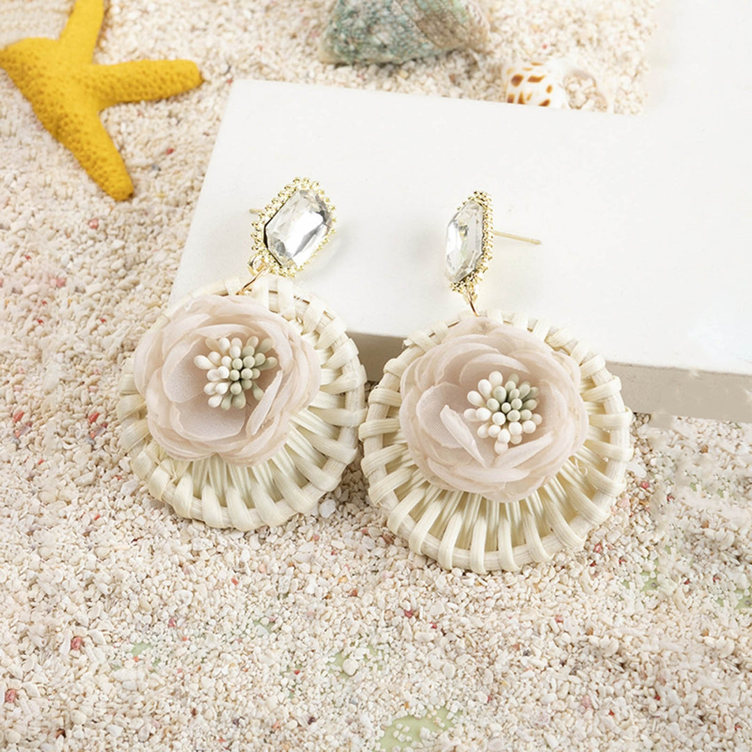 1 Pair Drop Earrings Round Flower Rattan Shining Rhinestone Stud Earrings Jewelry Gift Image 10