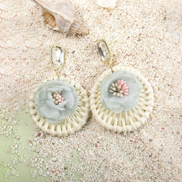 1 Pair Drop Earrings Round Flower Rattan Shining Rhinestone Stud Earrings Jewelry Gift Image 12