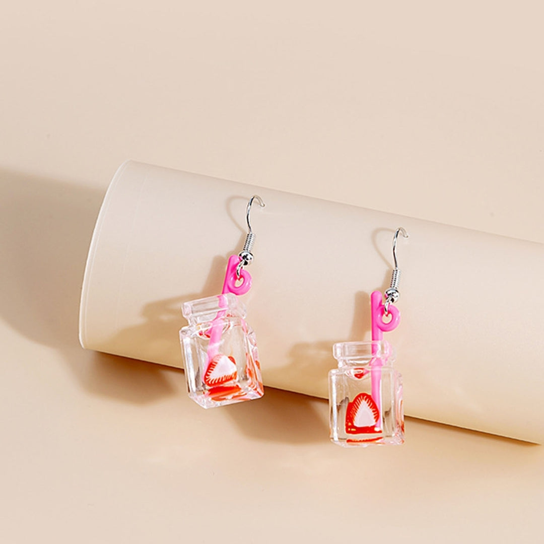 1Pair Drop Earrings Exquisite Lightweight Resin Cartoon Fruit Milk Tea Cup Earrings for Party Image 10