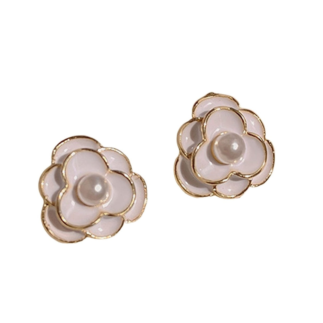 1 Pair Women Earrings Flower Faux Pearl Jewelry Shining Rhinestones Stud Earrings Birthday Gift Image 1