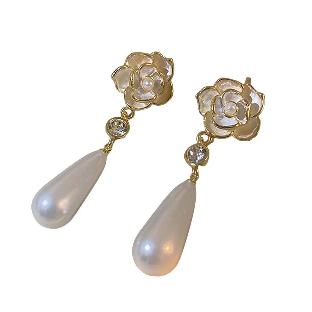 1 Pair Women Earrings Flower Faux Pearl Jewelry Shining Rhinestones Stud Earrings Birthday Gift Image 4