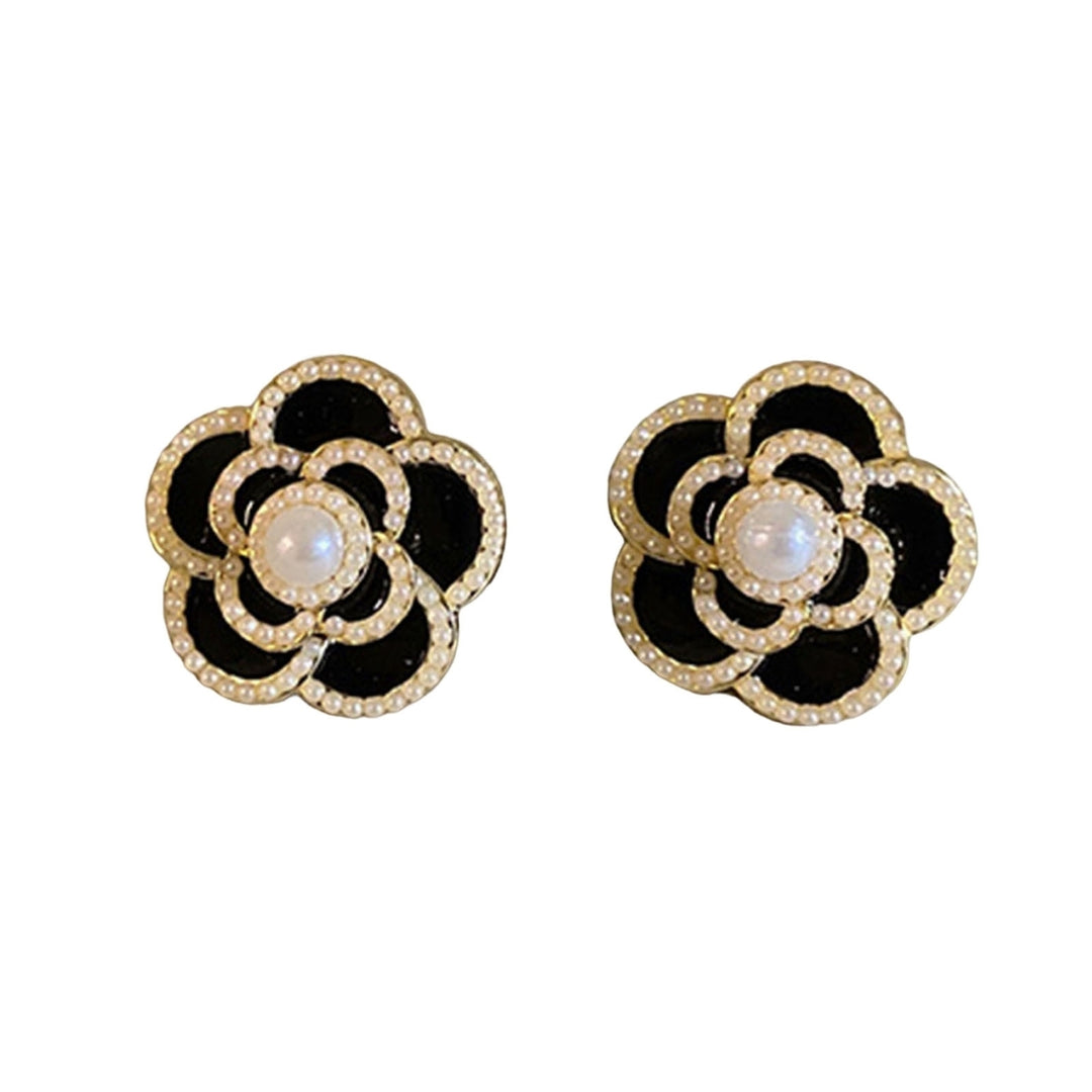 1 Pair Women Earrings Flower Faux Pearl Jewelry Shining Rhinestones Stud Earrings Birthday Gift Image 6