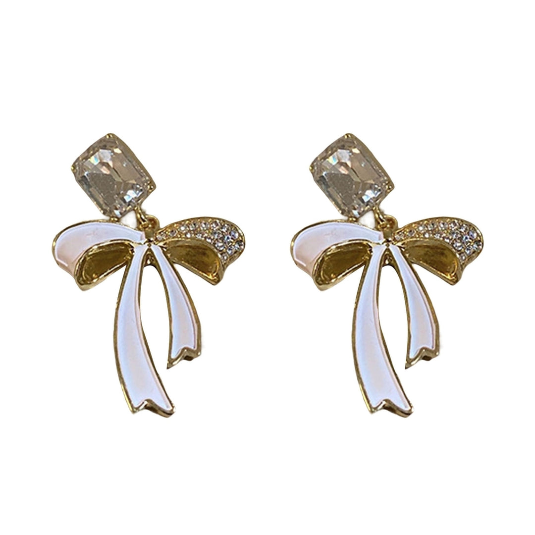1 Pair Women Earrings Flower Faux Pearl Jewelry Shining Rhinestones Stud Earrings Birthday Gift Image 9