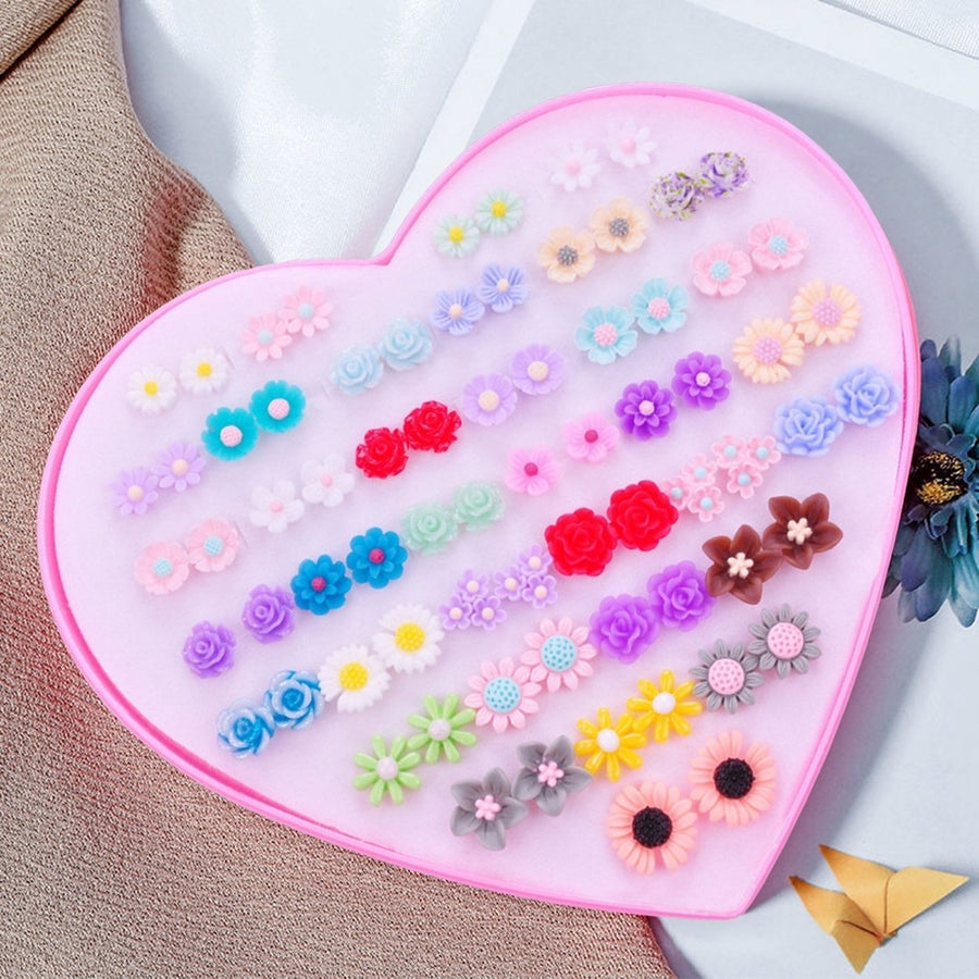 36 Pairs Women Ear Studs Set Shining Multi-Color Cartoon Lightweight No Harm Decorative Stainless Different Shapes Stud Image 1