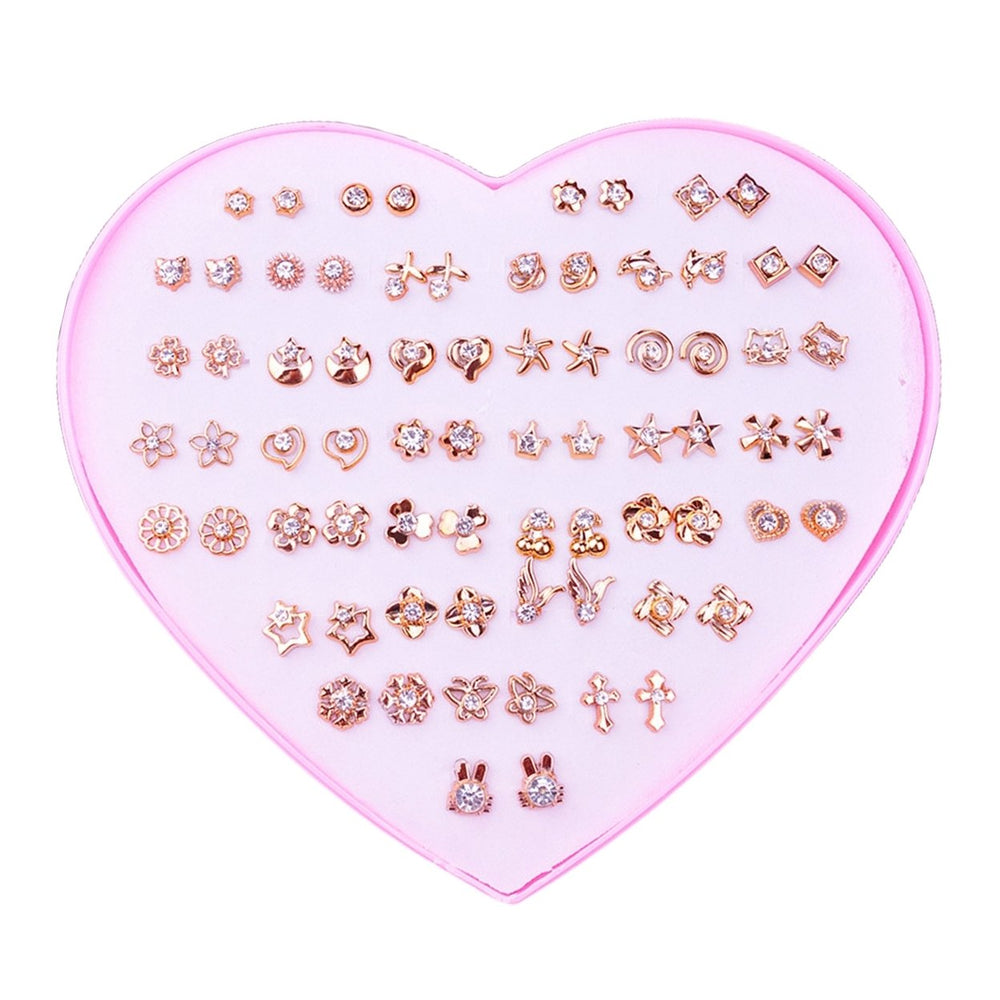 36 Pairs Women Ear Studs Set Shining Multi-Color Cartoon Lightweight No Harm Decorative Stainless Different Shapes Stud Image 2