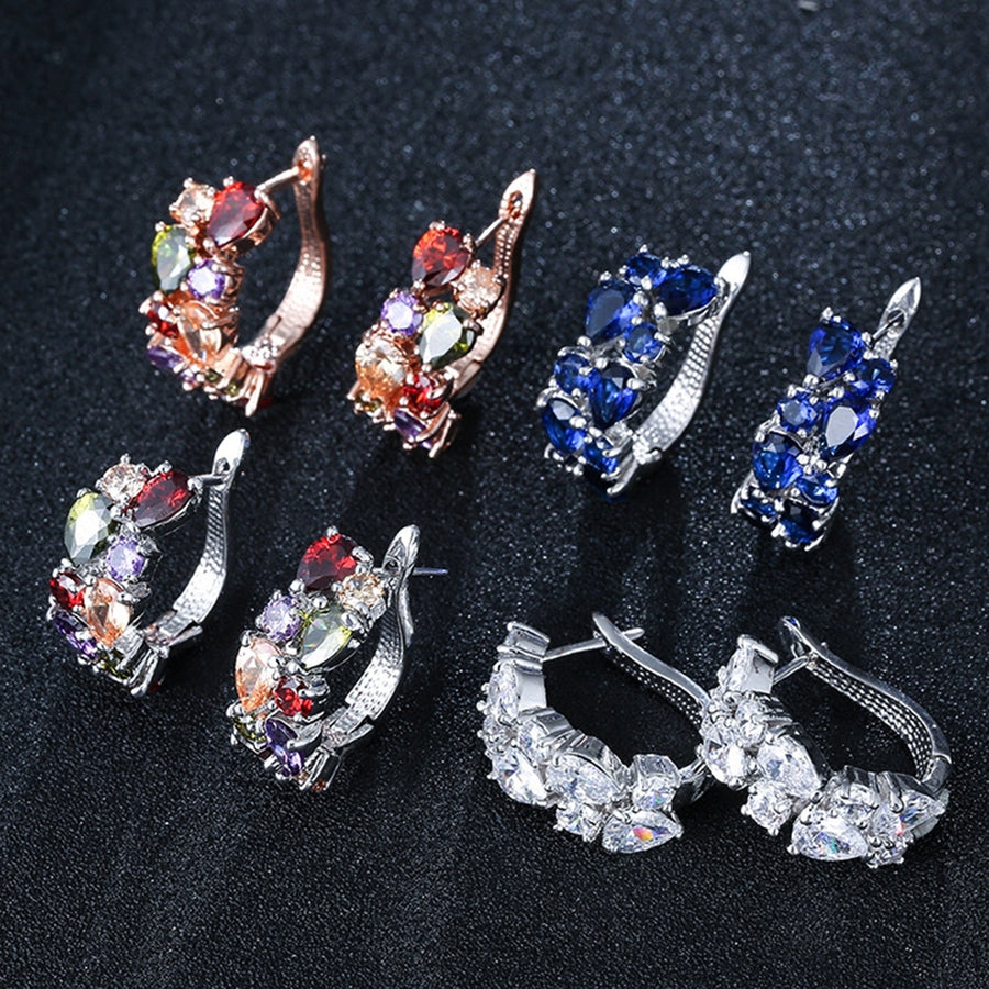 1 Pair Women Earrings Elegant Ear Decoration European And American Style Colorful Rhinestone Clip Earrings for Everyday Image 1