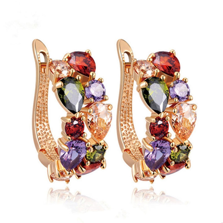 1 Pair Women Earrings Elegant Ear Decoration European And American Style Colorful Rhinestone Clip Earrings for Everyday Image 2