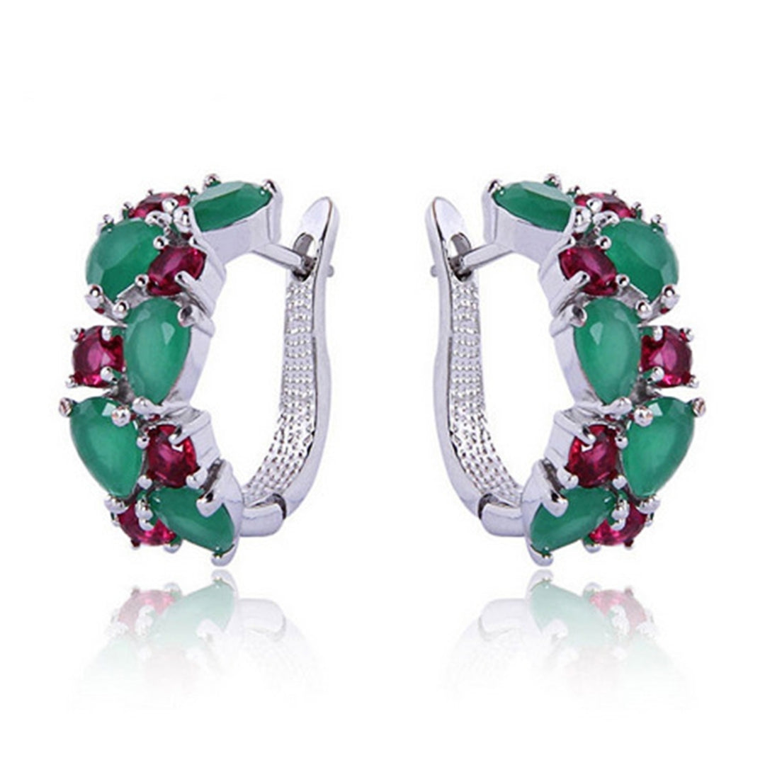1 Pair Women Earrings Elegant Ear Decoration European And American Style Colorful Rhinestone Clip Earrings for Everyday Image 4