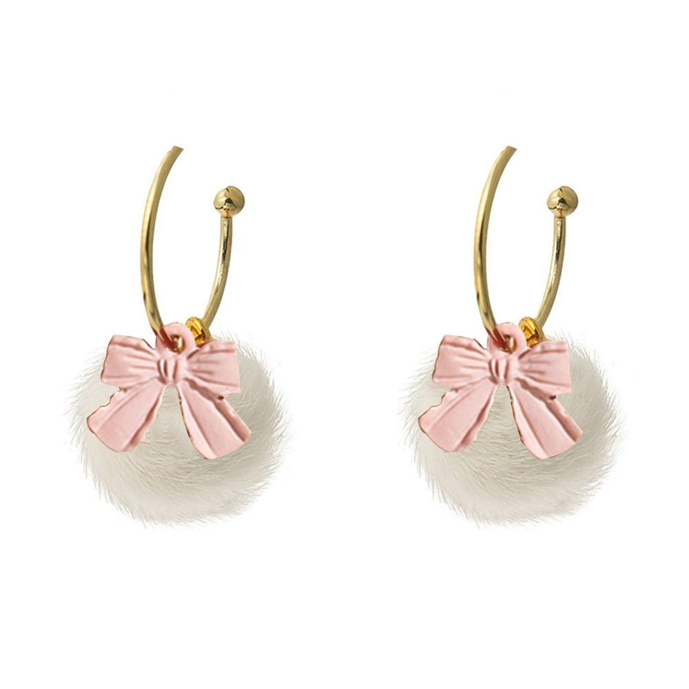 1 Pair Dangle Earrings Sweet Bowknot Butterfly Ear Decoration Korean Style Cartoon Rabbit Pompom Stud Earrings for Image 2