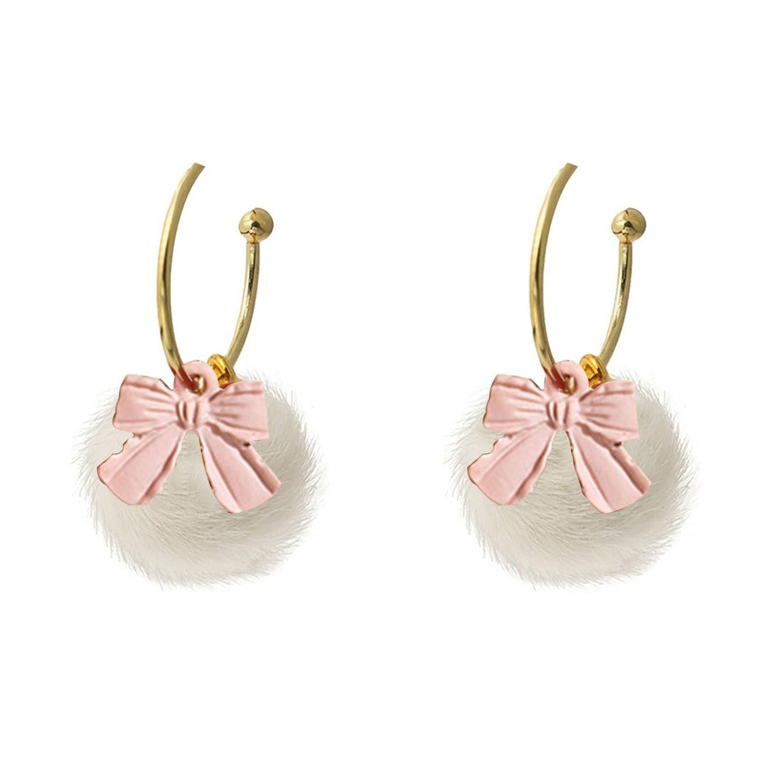 1 Pair Dangle Earrings Sweet Bowknot Butterfly Ear Decoration Korean Style Cartoon Rabbit Pompom Stud Earrings for Image 1