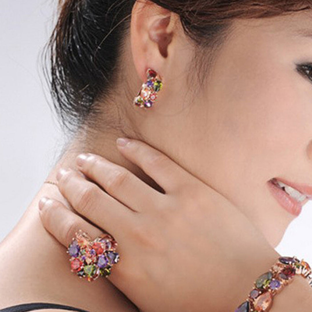 1 Pair Women Earrings Elegant Ear Decoration European And American Style Colorful Rhinestone Clip Earrings for Everyday Image 8