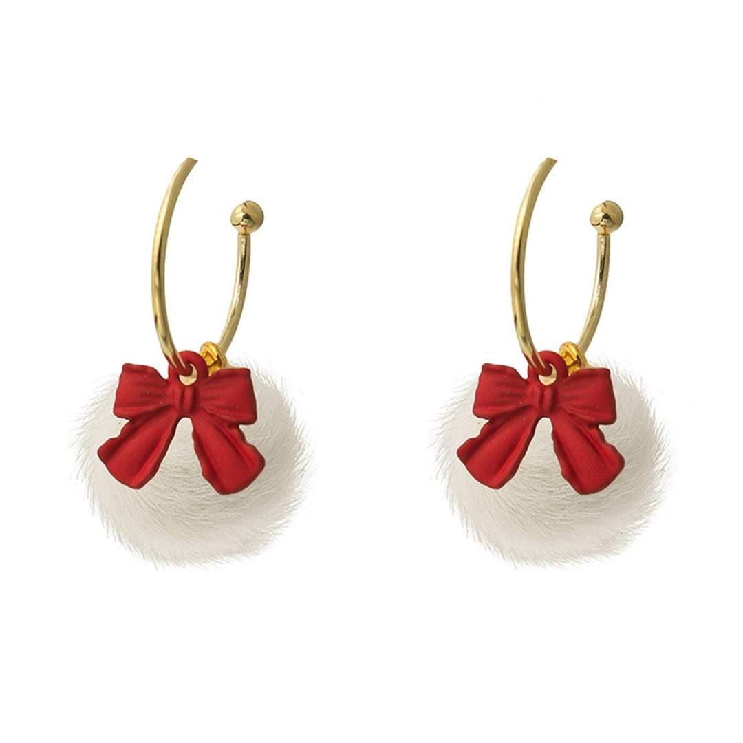 1 Pair Dangle Earrings Sweet Bowknot Butterfly Ear Decoration Korean Style Cartoon Rabbit Pompom Stud Earrings for Image 4