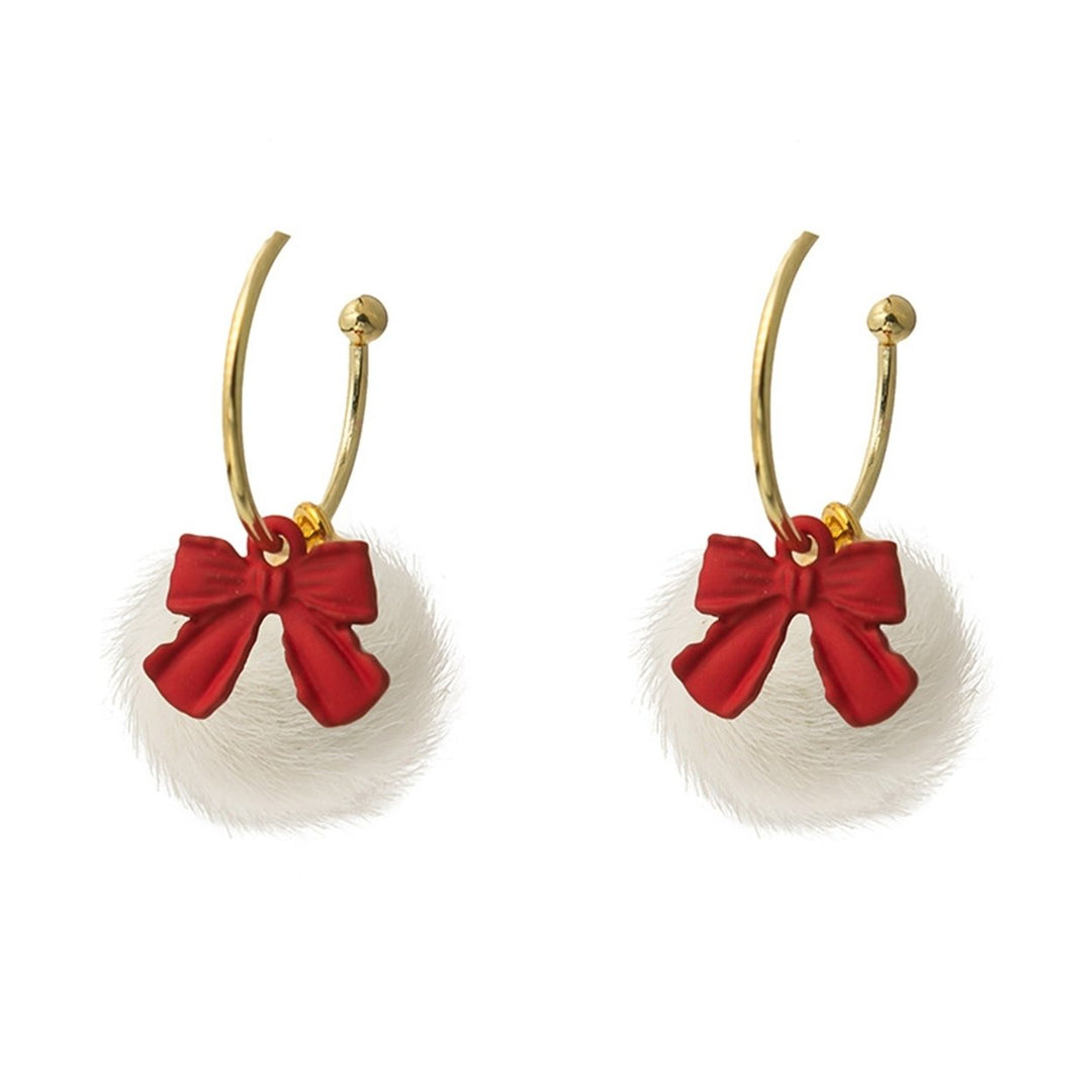 1 Pair Dangle Earrings Sweet Bowknot Butterfly Ear Decoration Korean Style Cartoon Rabbit Pompom Stud Earrings for Image 1