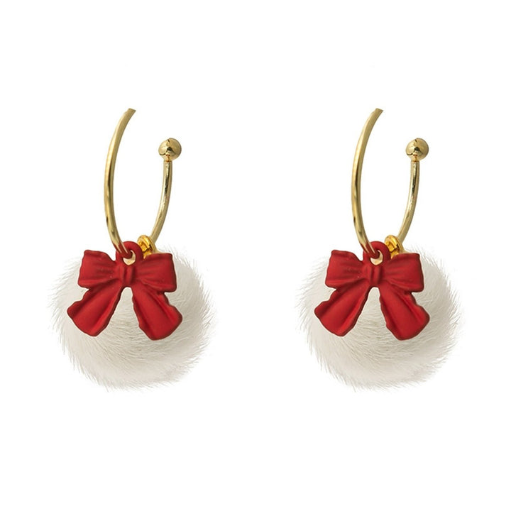 1 Pair Dangle Earrings Sweet Bowknot Butterfly Ear Decoration Korean Style Cartoon Rabbit Pompom Stud Earrings for Image 1