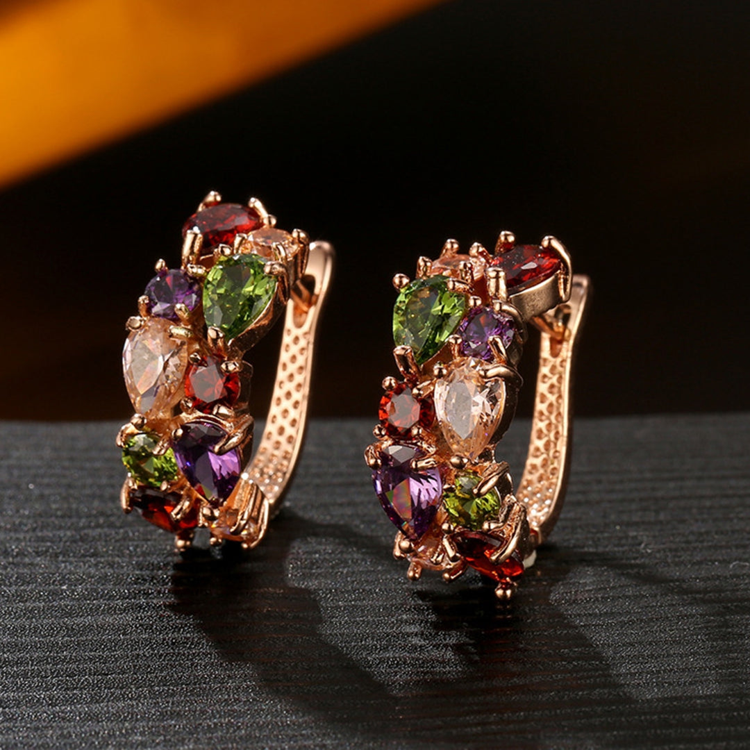 1 Pair Women Earrings Elegant Ear Decoration European And American Style Colorful Rhinestone Clip Earrings for Everyday Image 9