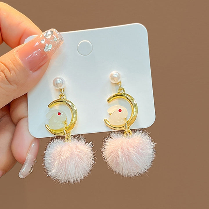 1 Pair Dangle Earrings Sweet Bowknot Butterfly Ear Decoration Korean Style Cartoon Rabbit Pompom Stud Earrings for Image 12