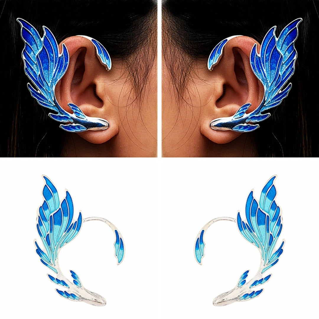 Ear Cuff Luxury Blue Painted Dripping Oil Craft Without Piercing Fashion Fairy Wings Shape Ear Bone Clip Jewelry Image 1