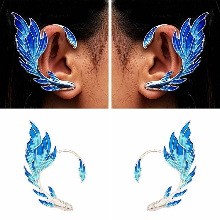 Ear Cuff Luxury Blue Painted Dripping Oil Craft Without Piercing Fashion Fairy Wings Shape Ear Bone Clip Jewelry Image 1