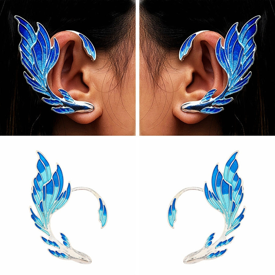 Ear Cuff Luxury Blue Painted Dripping Oil Craft Without Piercing Fashion Fairy Wings Shape Ear Bone Clip Jewelry Image 1