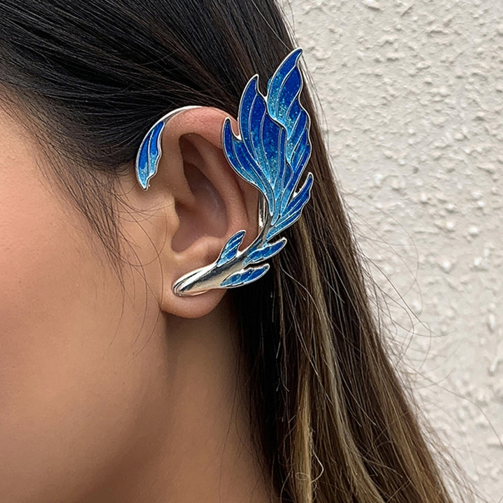 Ear Cuff Luxury Blue Painted Dripping Oil Craft Without Piercing Fashion Fairy Wings Shape Ear Bone Clip Jewelry Image 3