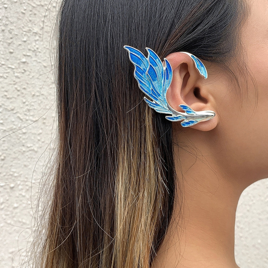 Ear Cuff Luxury Blue Painted Dripping Oil Craft Without Piercing Fashion Fairy Wings Shape Ear Bone Clip Jewelry Image 4