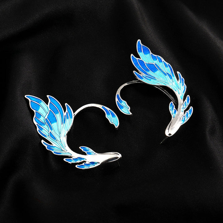 Ear Cuff Luxury Blue Painted Dripping Oil Craft Without Piercing Fashion Fairy Wings Shape Ear Bone Clip Jewelry Image 8