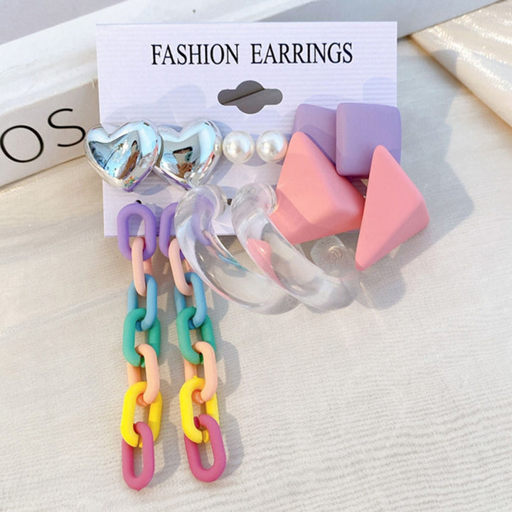 4/6 Pair Stud Earrings Geometric Fade-resistant Smooth Surface Sweet Acrylic Creative Heart Candy Colour Dangle Earrings Image 2