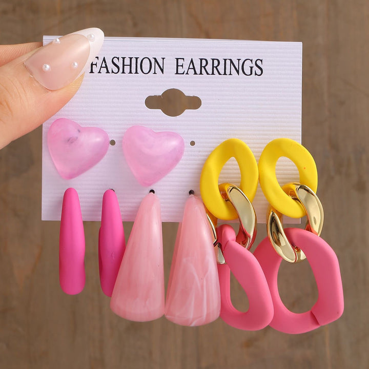 4/6 Pair Stud Earrings Geometric Fade-resistant Smooth Surface Sweet Acrylic Creative Heart Candy Colour Dangle Earrings Image 3