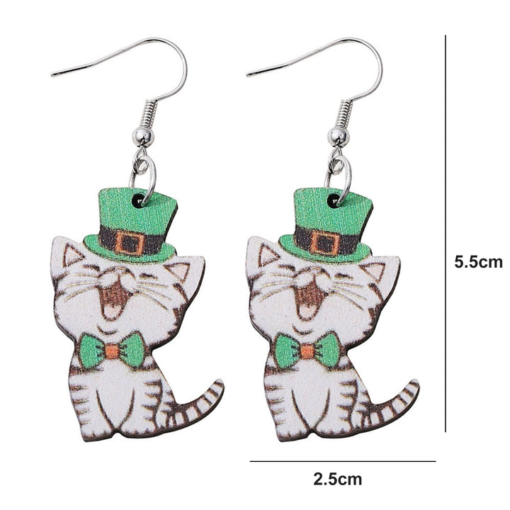 1 Pair Hook Earrings Wooden Double-sided Shamrock Clover Cute Irish Green Hat Dog Dangle Earrings Saint Patricks Day Image 6