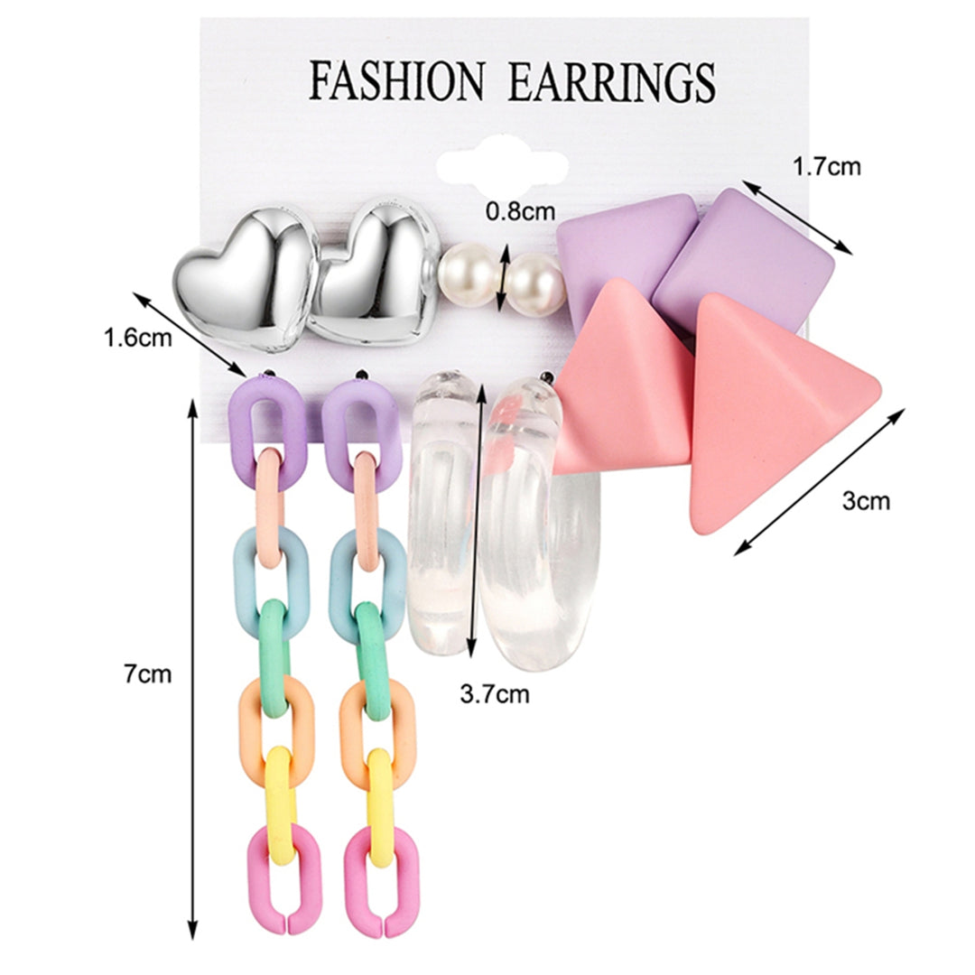 4/6 Pair Stud Earrings Geometric Fade-resistant Smooth Surface Sweet Acrylic Creative Heart Candy Colour Dangle Earrings Image 6