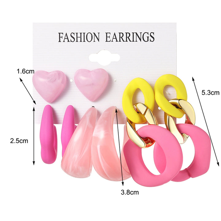 4/6 Pair Stud Earrings Geometric Fade-resistant Smooth Surface Sweet Acrylic Creative Heart Candy Colour Dangle Earrings Image 7